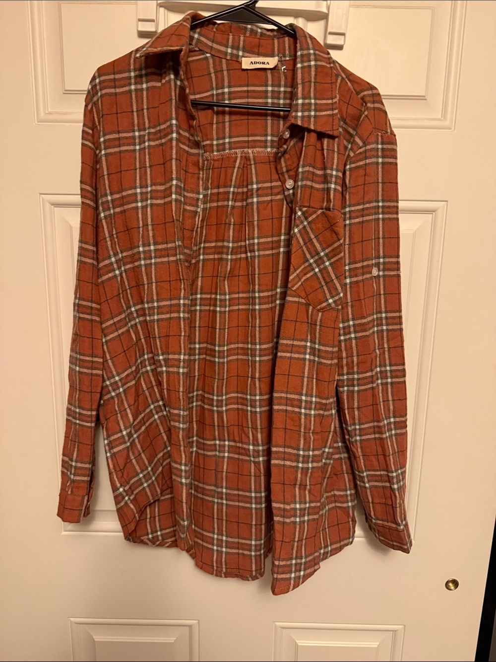 ADORA Rust Plaid Button-Down Shirt with White & Gray Windowpane